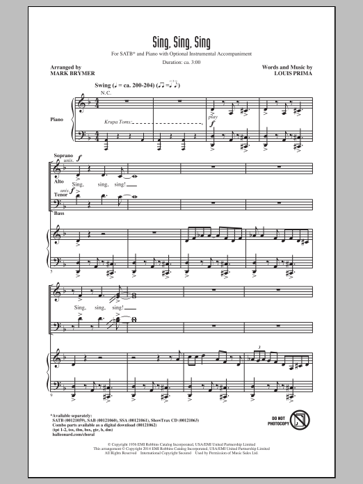 Sing, Sing, Sing (SATB Choir) von Mark Brymer