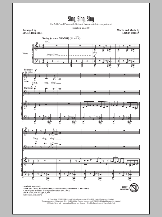 Sing, Sing, Sing (SAB Choir) von Mark Brymer