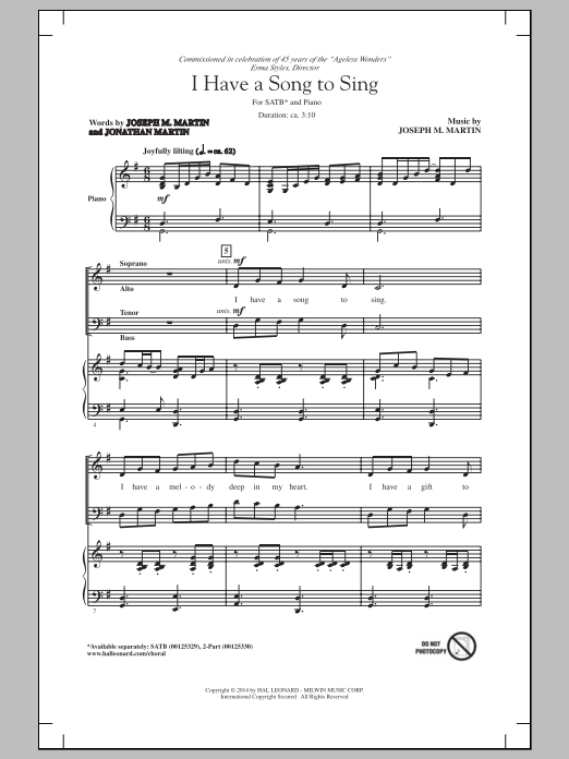 I Have A Song To Sing (SATB Choir) von Joseph Martin