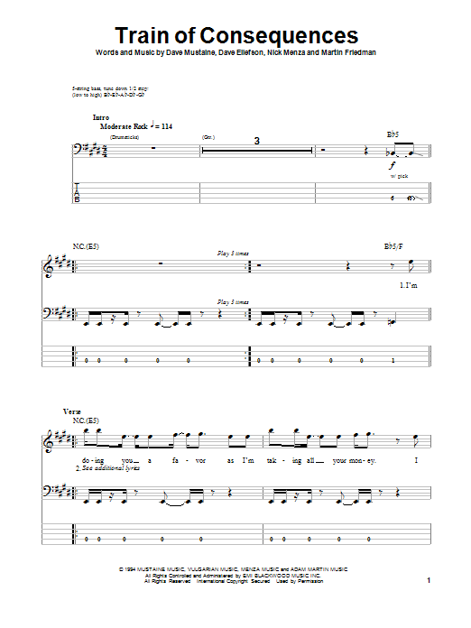 Train Of Consequences (Bass Guitar Tab) von Megadeth