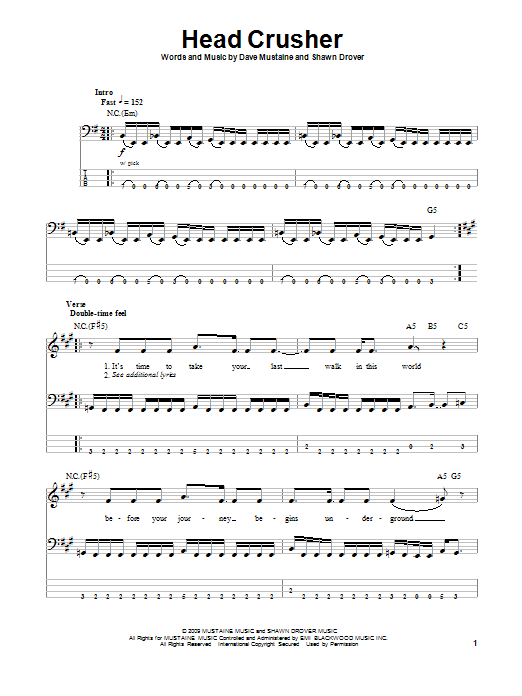 Head Crusher (Bass Guitar Tab) von Megadeth