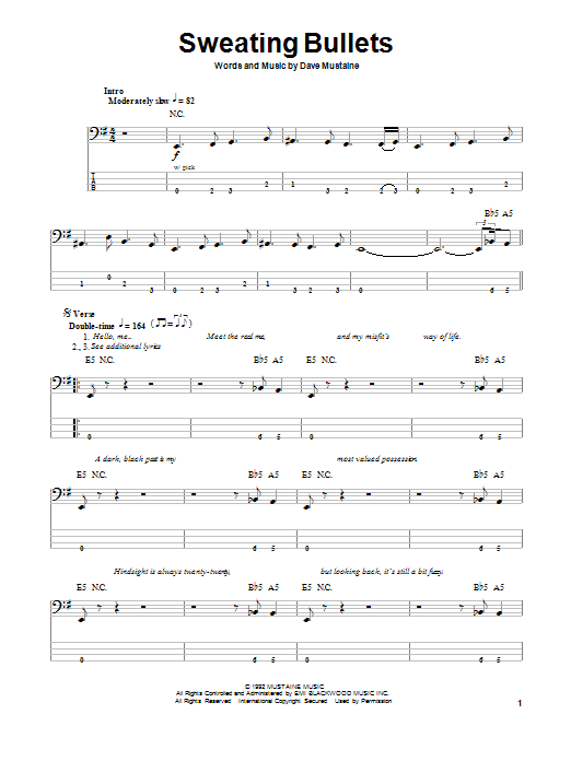 Sweating Bullets (Bass Guitar Tab) von Megadeth