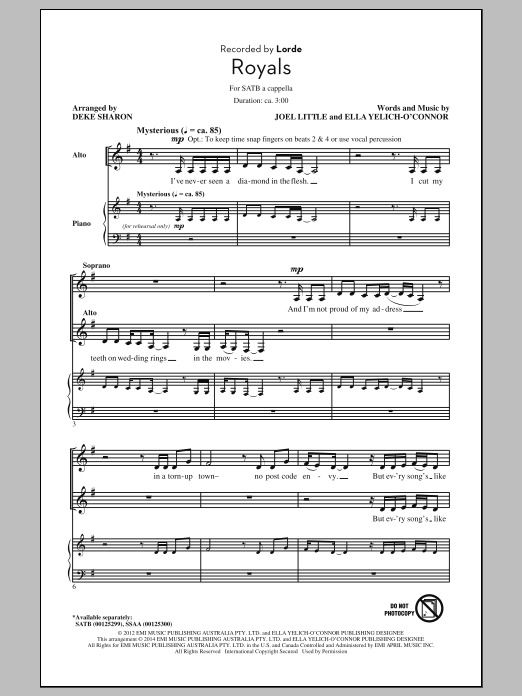 Royals (arr. Deke Sharon) (SATB Choir) von Lorde