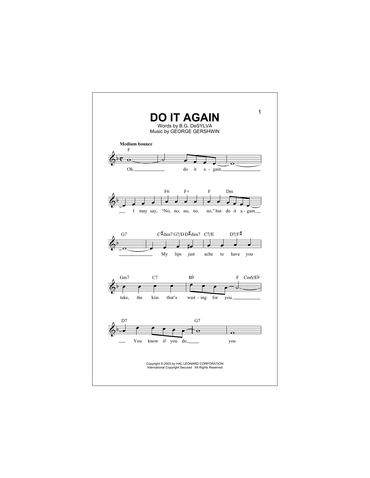 Do It Again (Lead Sheet / Fake Book) von George Gershwin