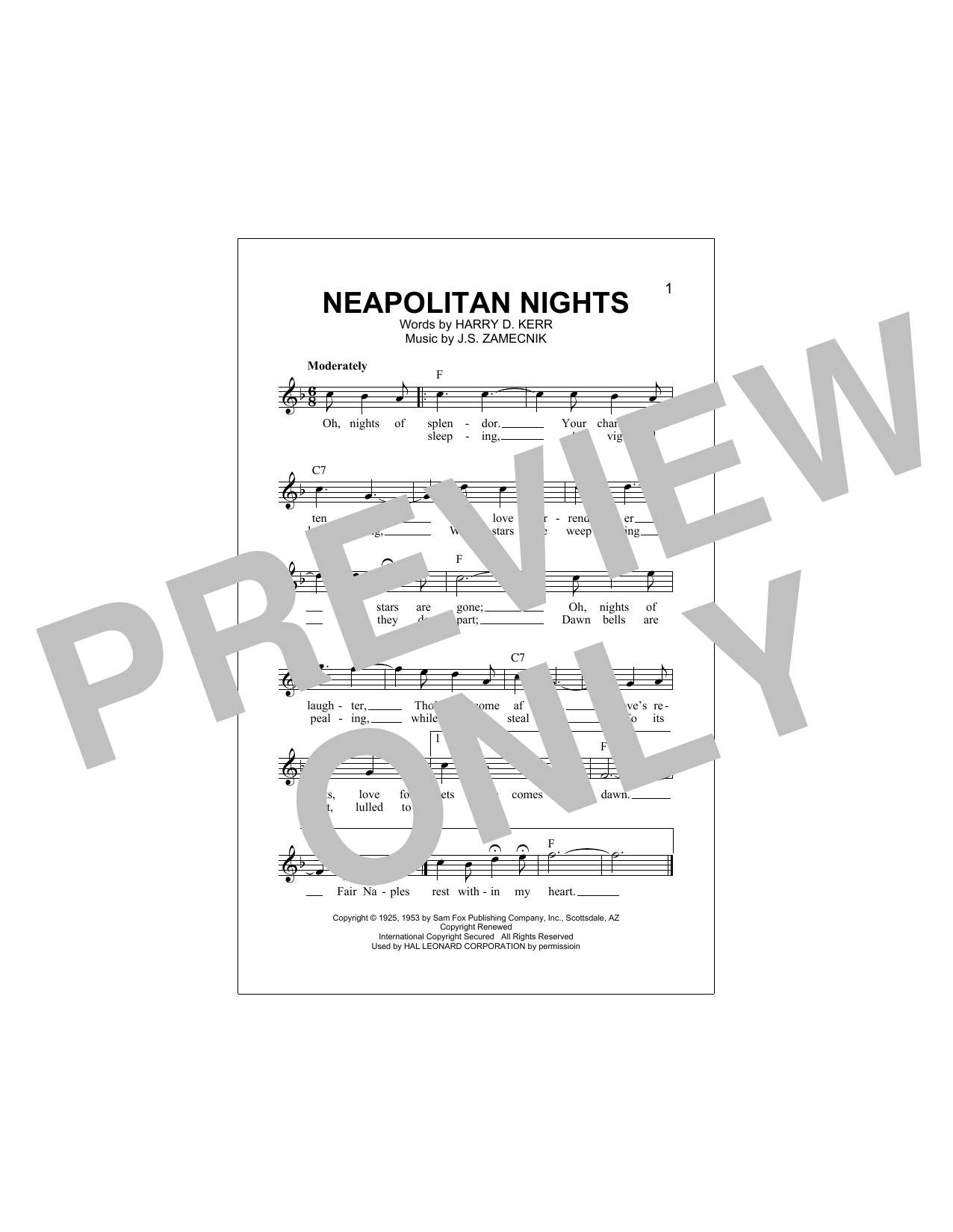 Neapolitan Nights (Lead Sheet / Fake Book) von Harry D. Kerr