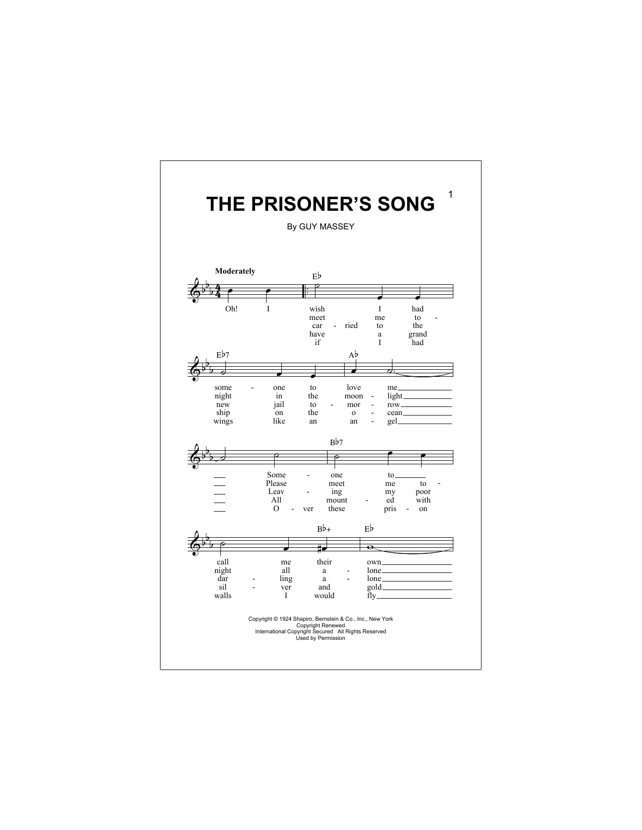 The Prisoner's Song (Lead Sheet / Fake Book) von Guy Massey