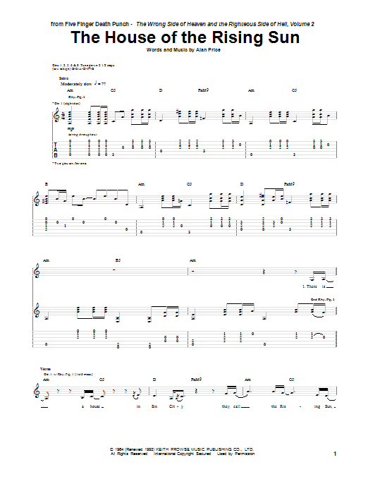 The House Of The Rising Sun (Guitar Tab) von Five Finger Death Punch