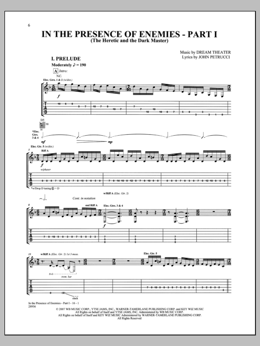 In The Presence Of Enemies, Pt. 1 (Guitar Tab) von Dream Theater