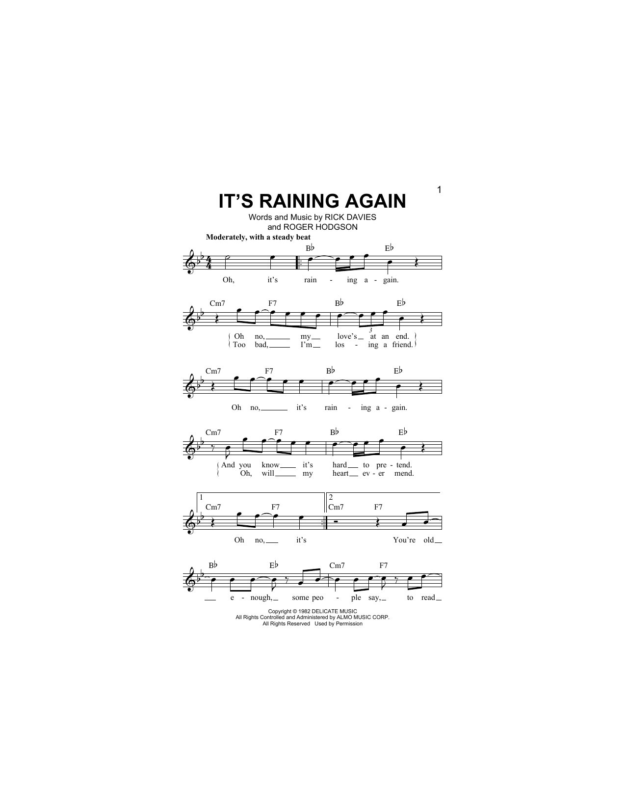 It's Raining Again (Lead Sheet / Fake Book) von Supertramp