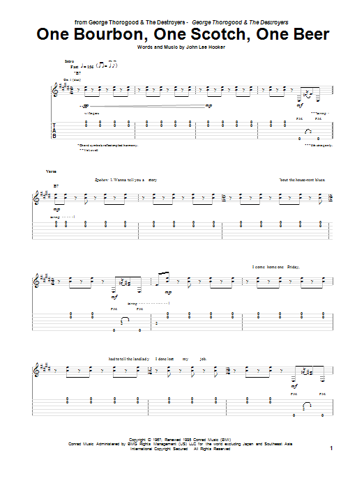 One Bourbon, One Scotch, One Beer (Guitar Tab) von George Thorogood & The Destroyers
