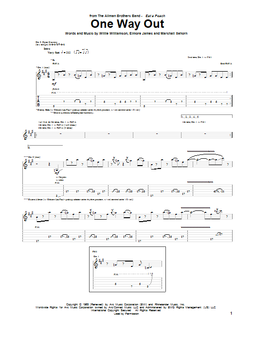 One Way Out (Guitar Tab) von Allman Brothers Band