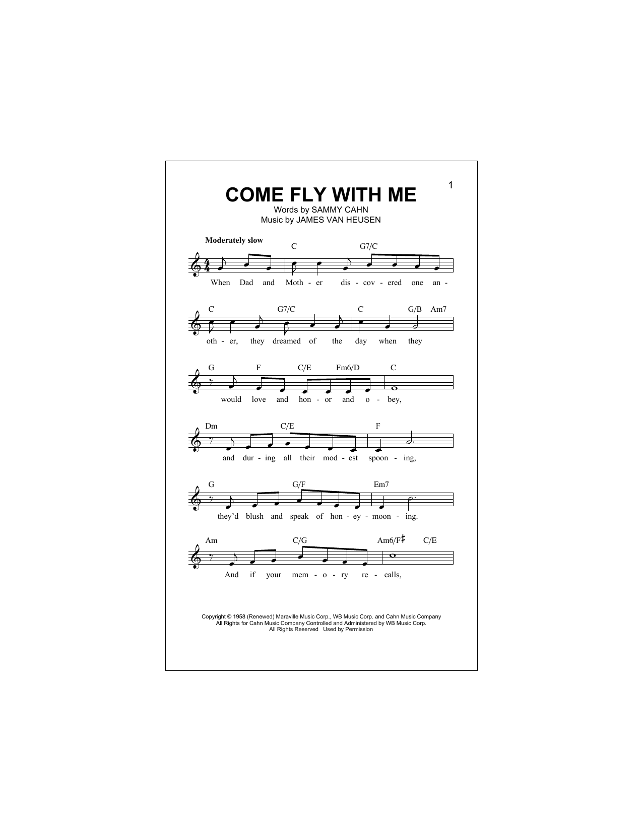 Come Fly With Me (Lead Sheet / Fake Book) von Frank Sinatra