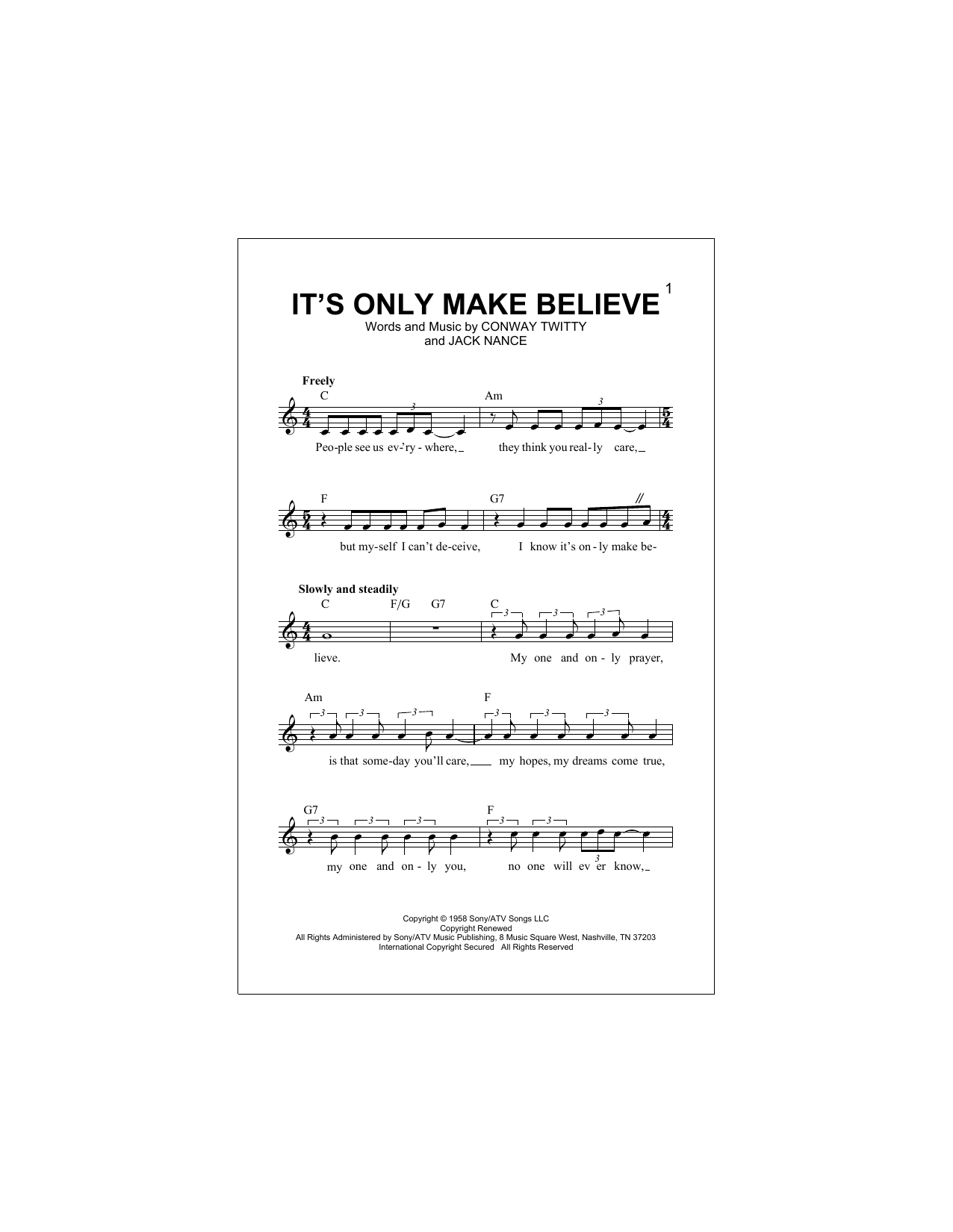 It's Only Make Believe (Lead Sheet / Fake Book) von Conway Twitty