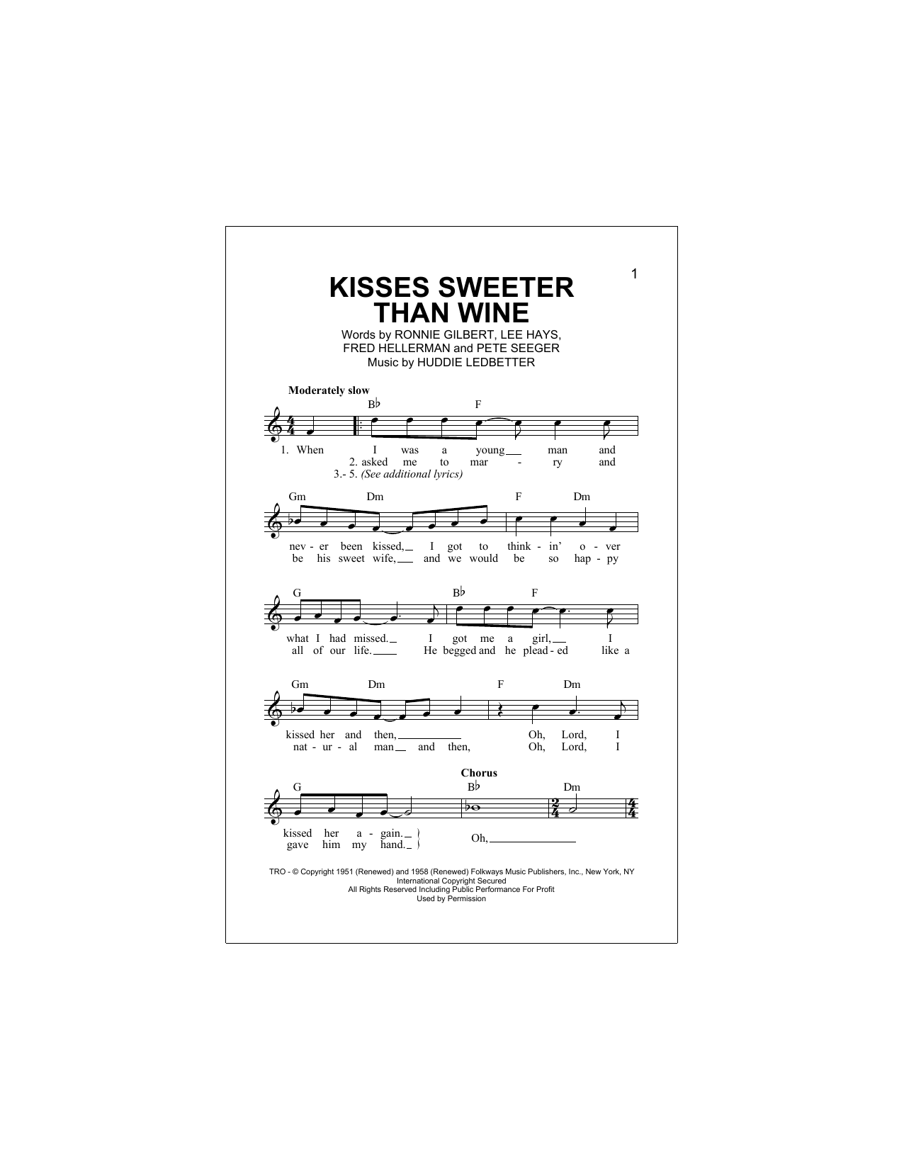 Kisses Sweeter Than Wine (Lead Sheet / Fake Book) von Jimmie Rodgers