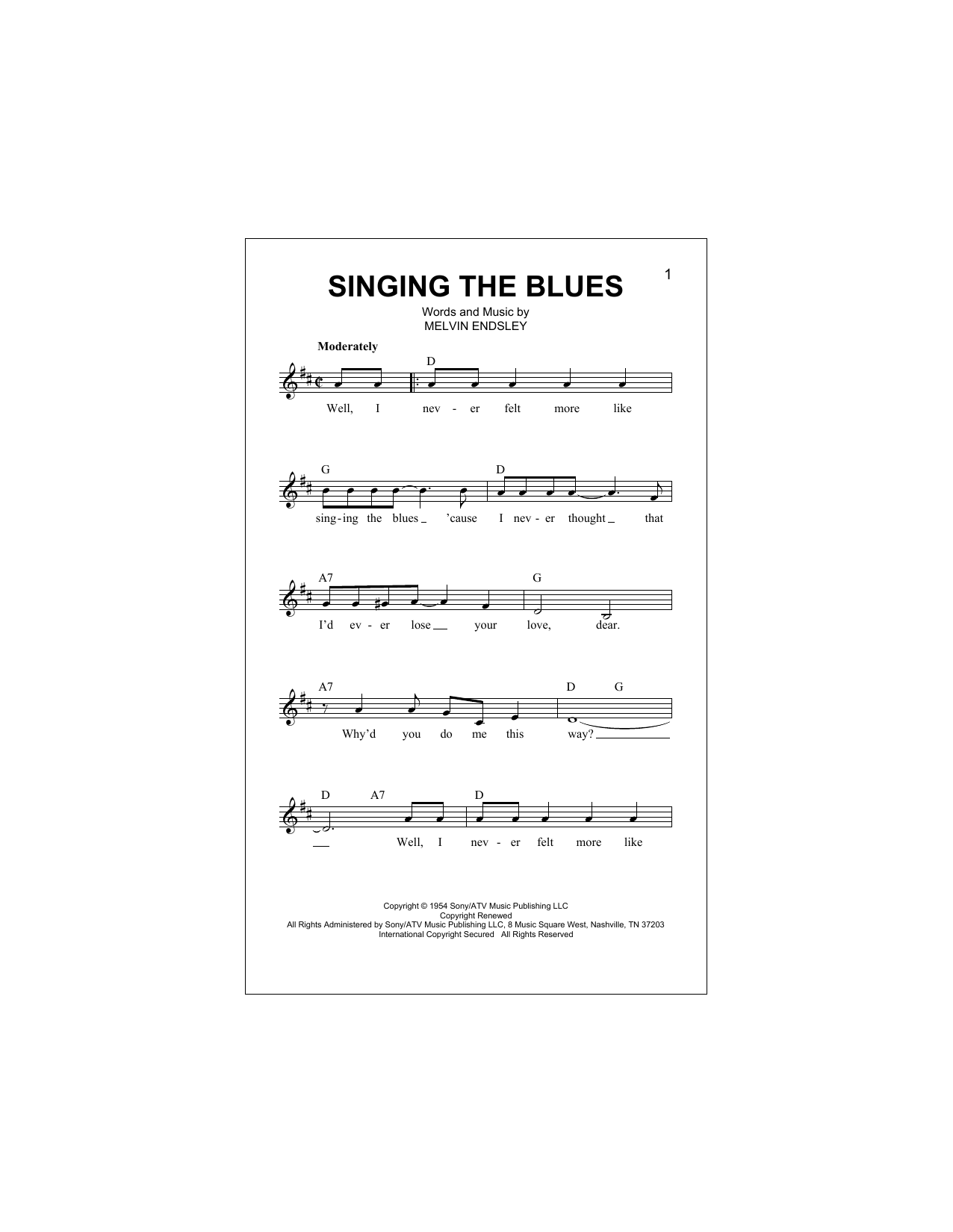 Singing The Blues (Lead Sheet / Fake Book) von Marty Robbins