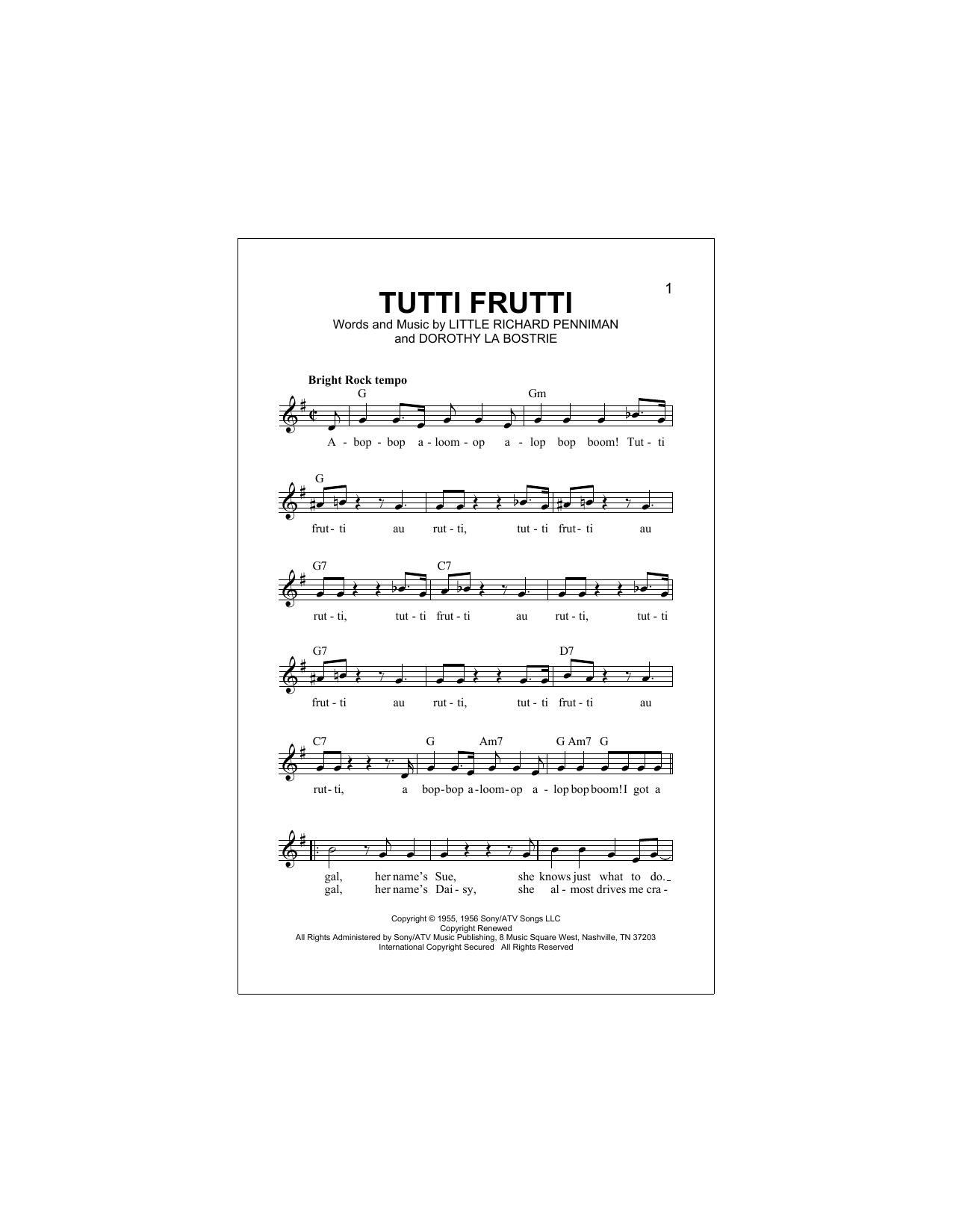 Tutti Frutti (Lead Sheet / Fake Book) von Little Richard