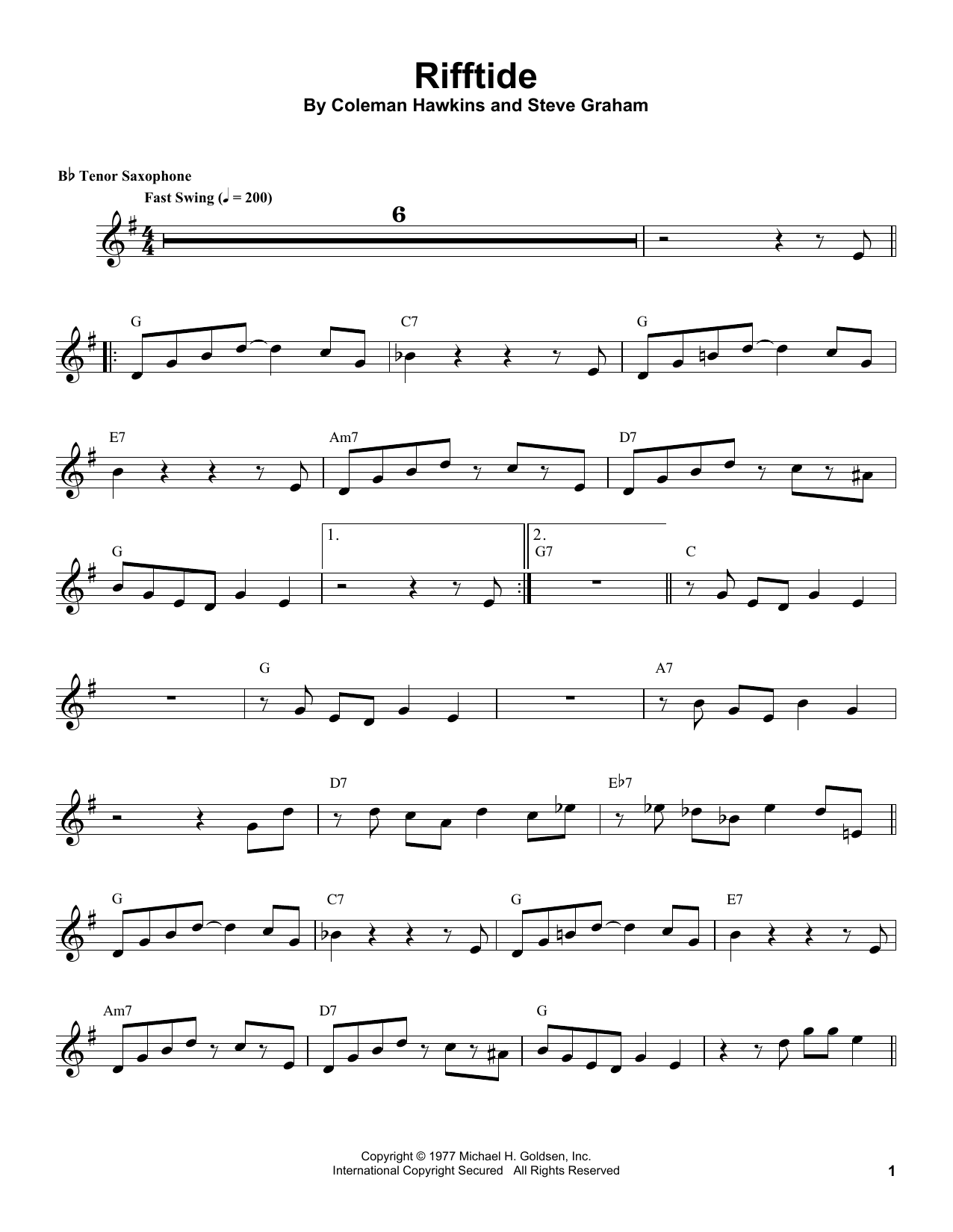 Rifftide (Tenor Sax Transcription) von Coleman Hawkins