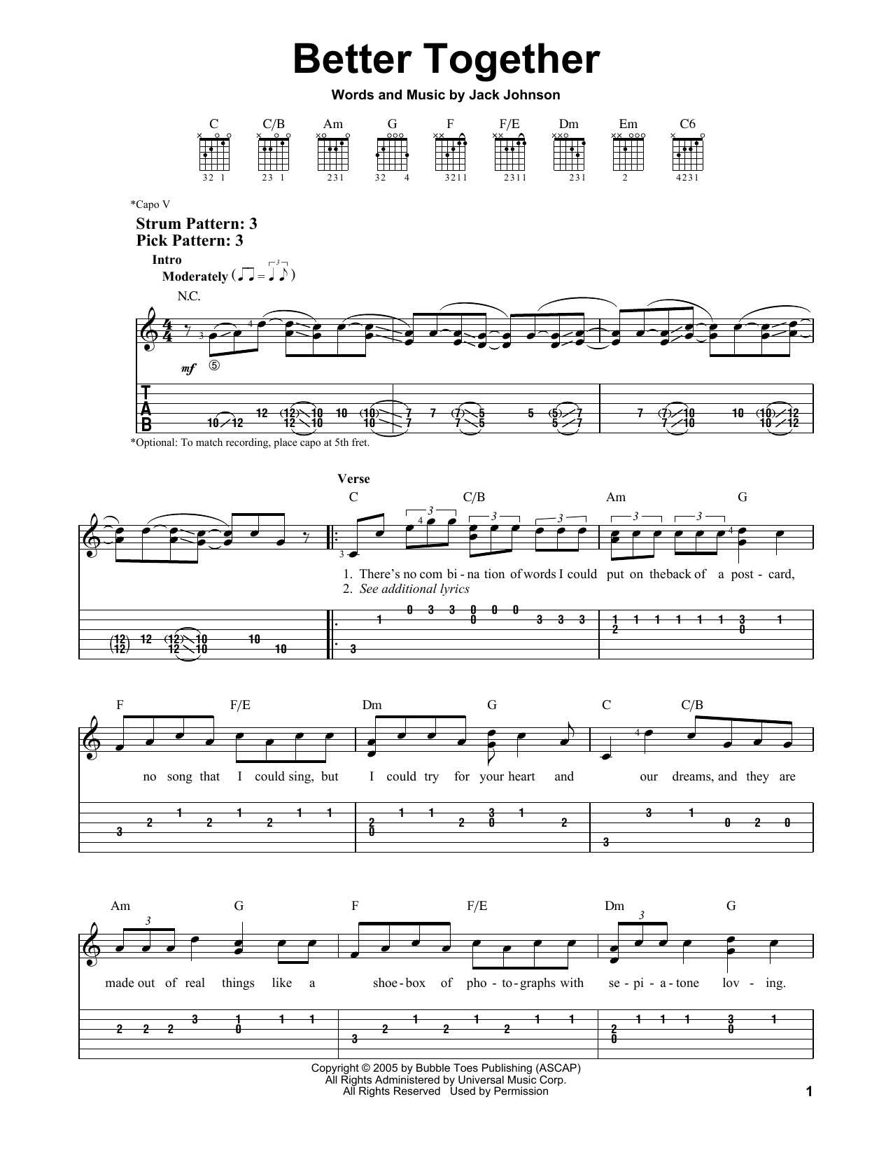 Better Together (Easy Guitar Tab) von Jack Johnson