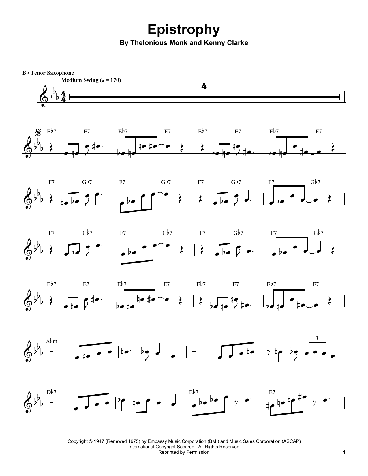 Epistrophy (Tenor Sax Transcription) von Coleman Hawkins