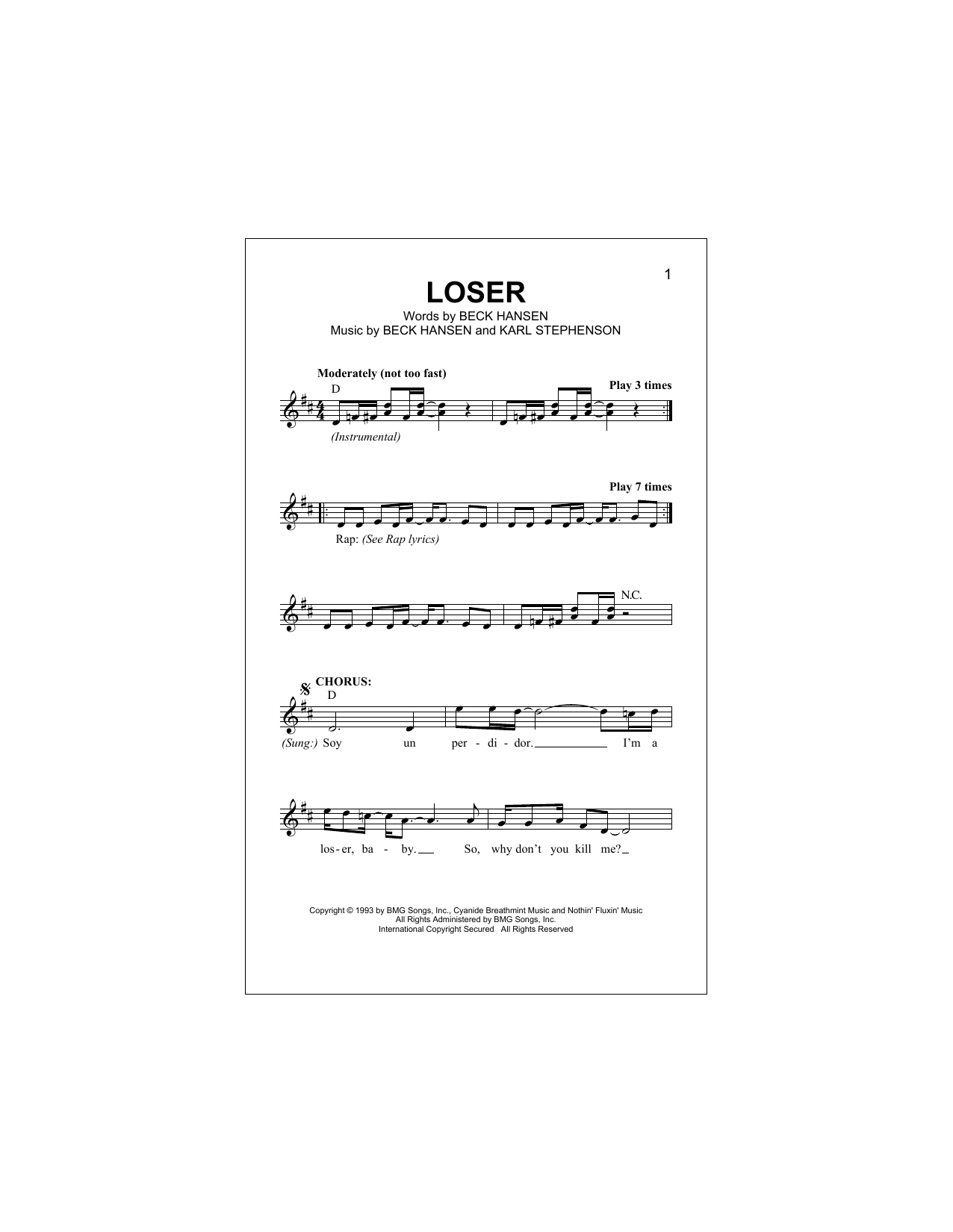 Loser (Lead Sheet / Fake Book) von Beck