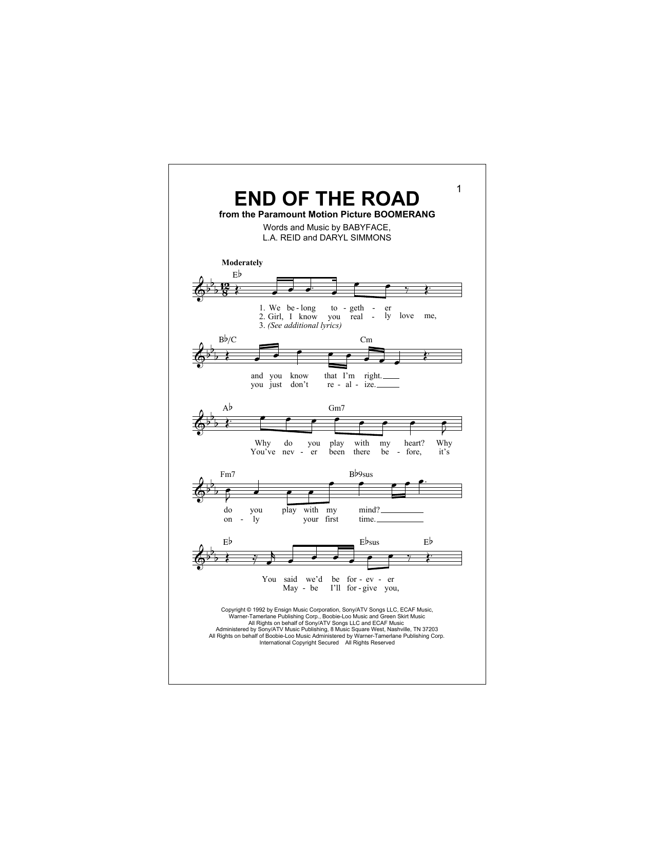 End Of The Road (Lead Sheet / Fake Book) von Boyz II Men