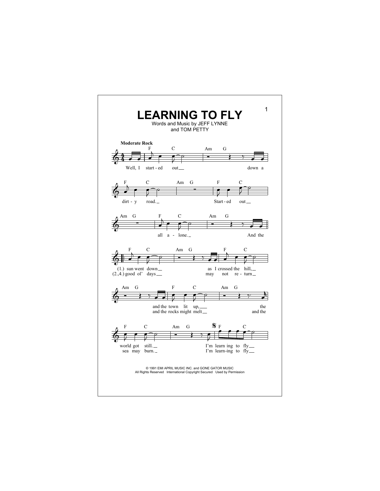 Learning To Fly (Lead Sheet / Fake Book) von Tom Petty