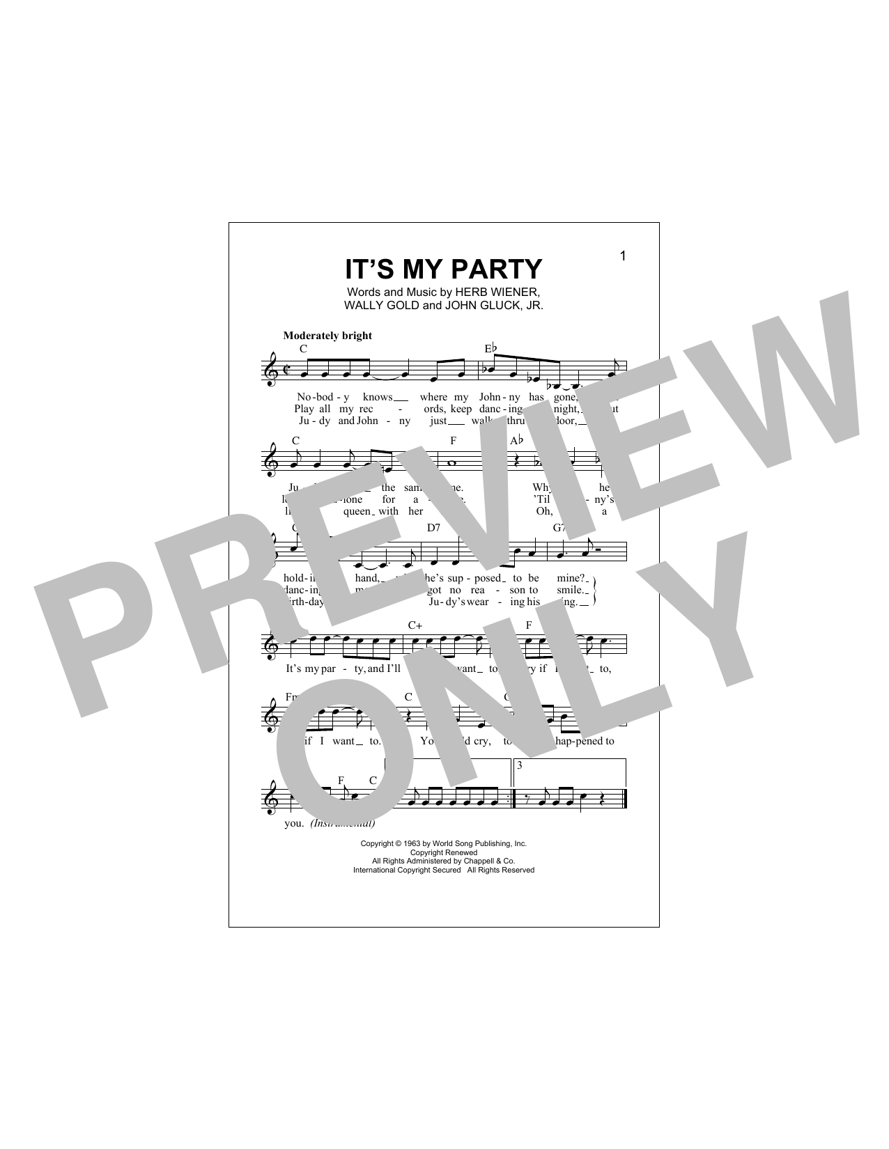 It's My Party (Lead Sheet / Fake Book) von Lesley Gore