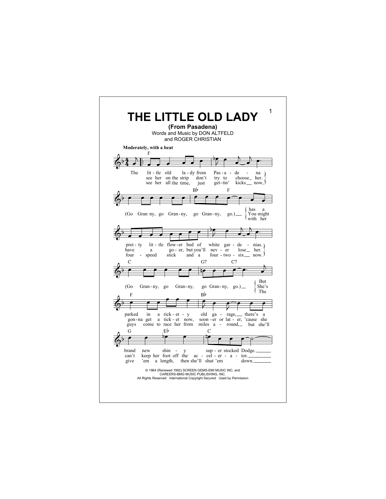 The Little Old Lady (From Pasadena) (Lead Sheet / Fake Book) von Jan & Dean