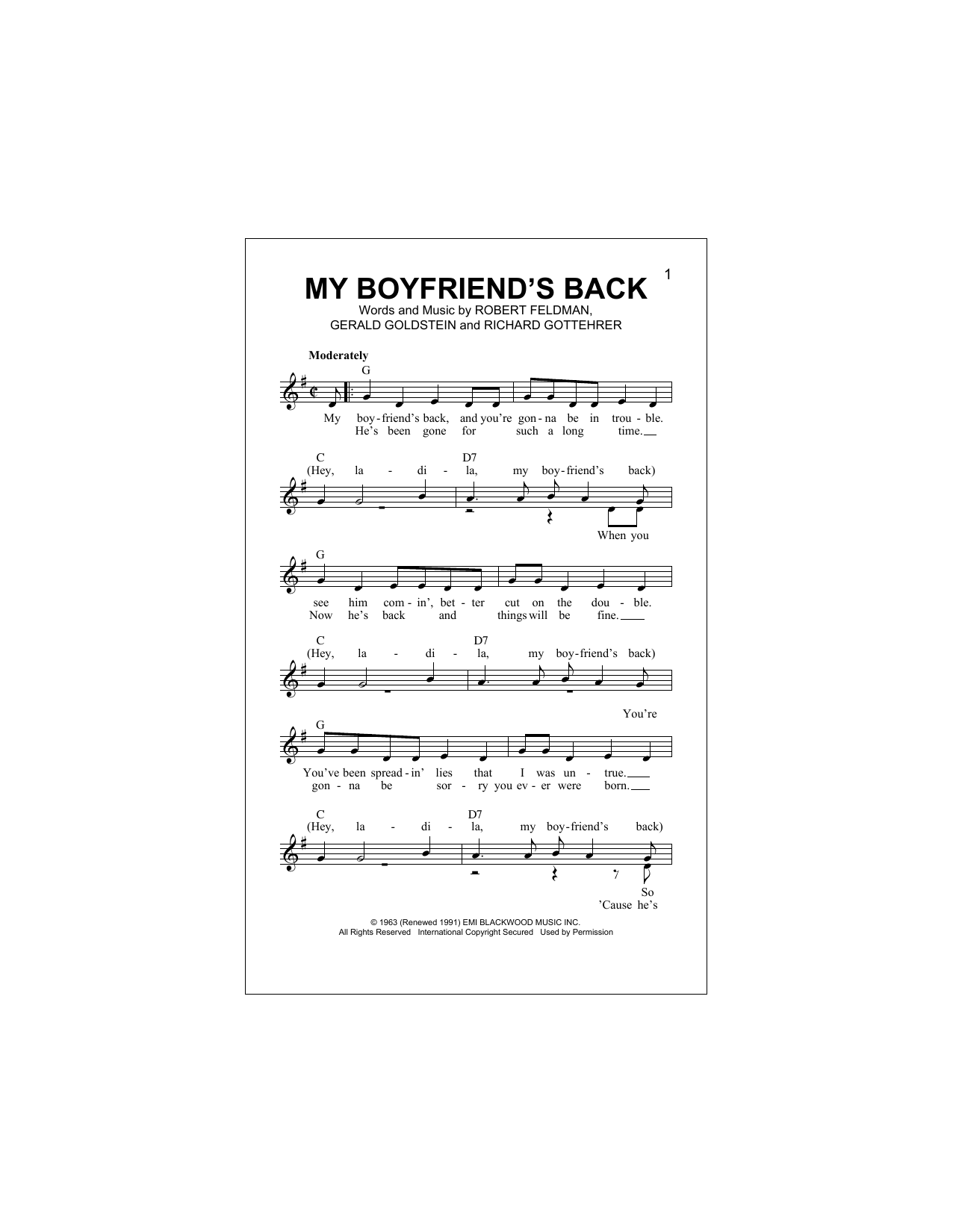 My Boyfriend's Back (Lead Sheet / Fake Book) von The Angels