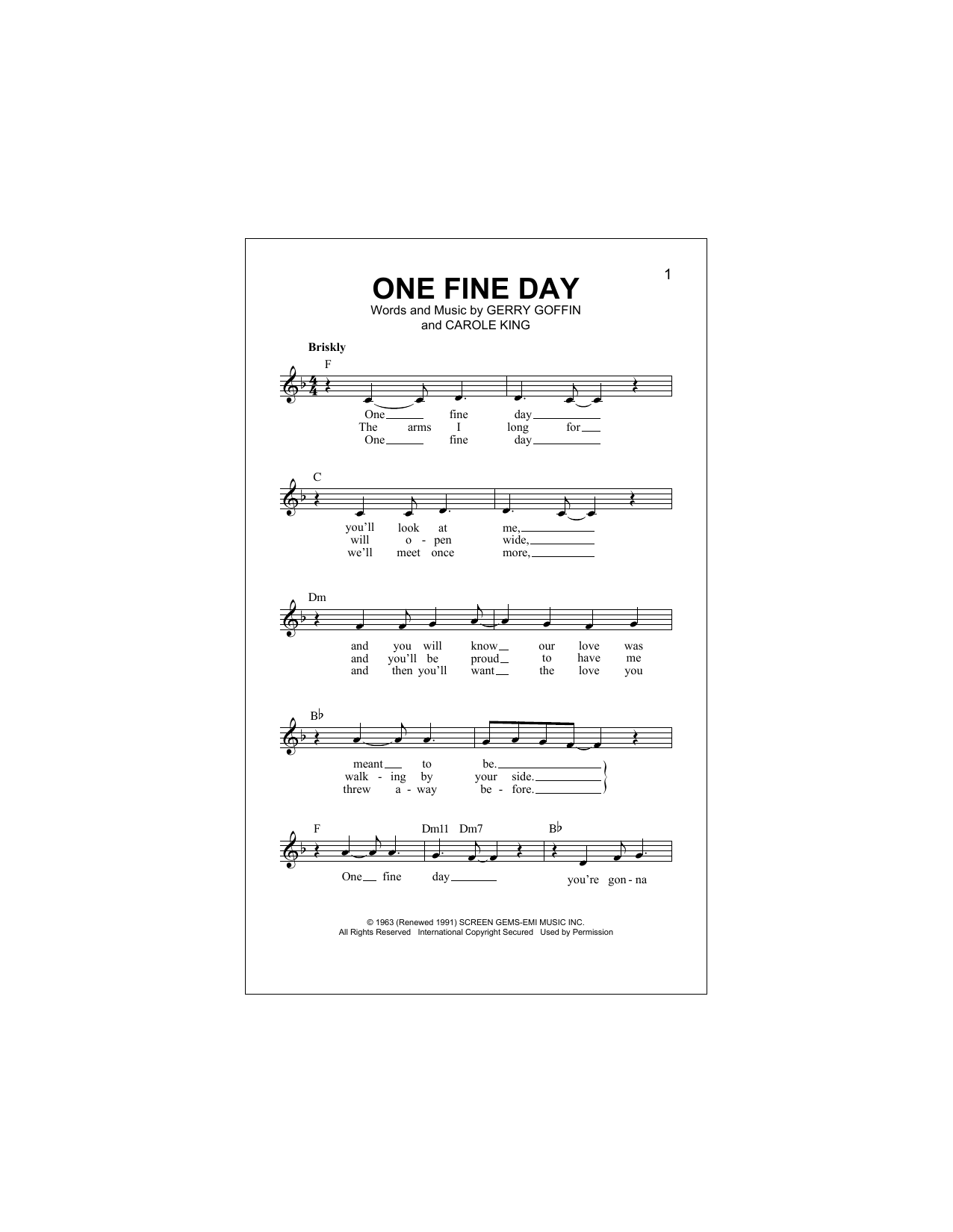 One Fine Day (Lead Sheet / Fake Book) von Carole King