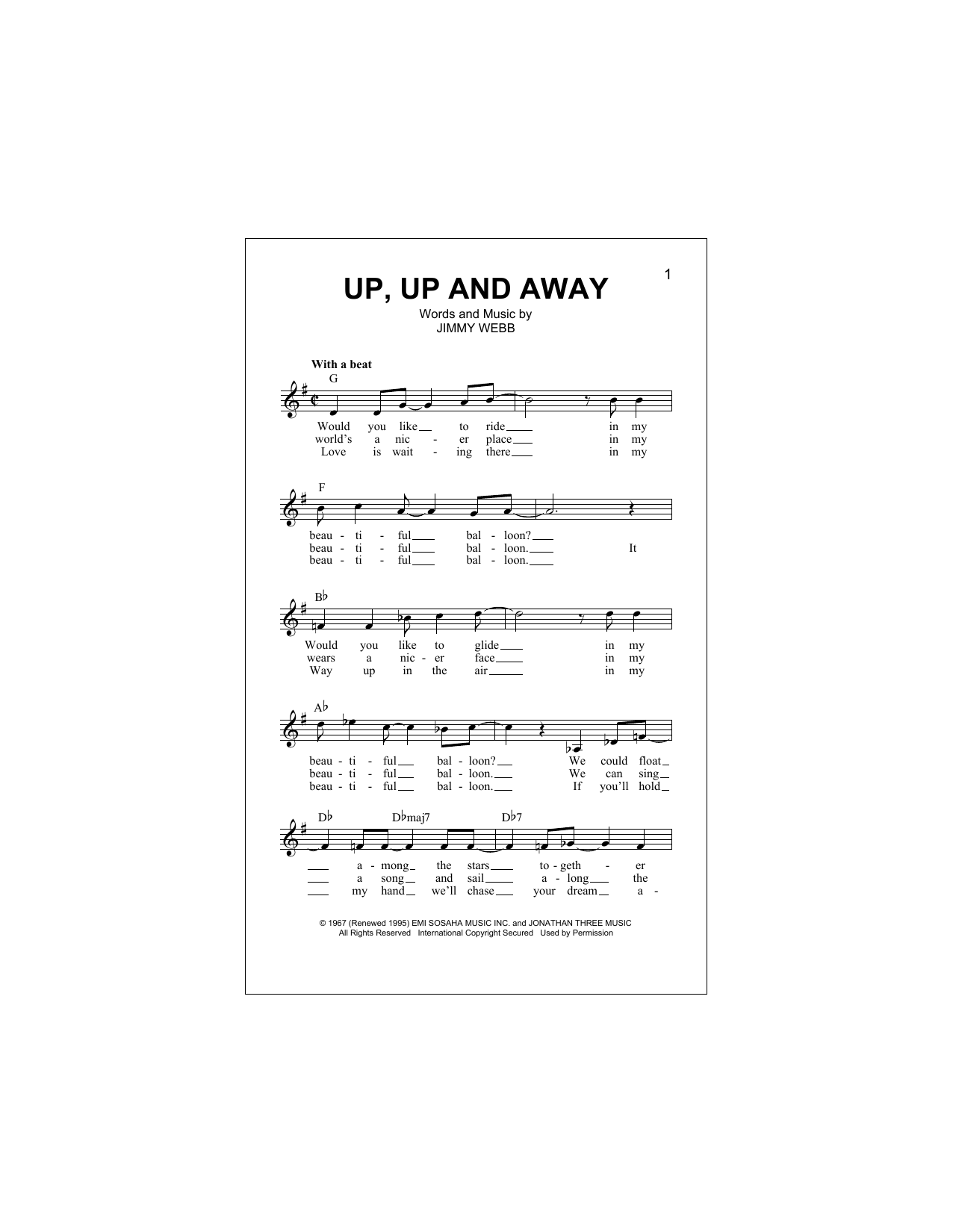 Up, Up And Away (Lead Sheet / Fake Book) von The Fifth Dimension