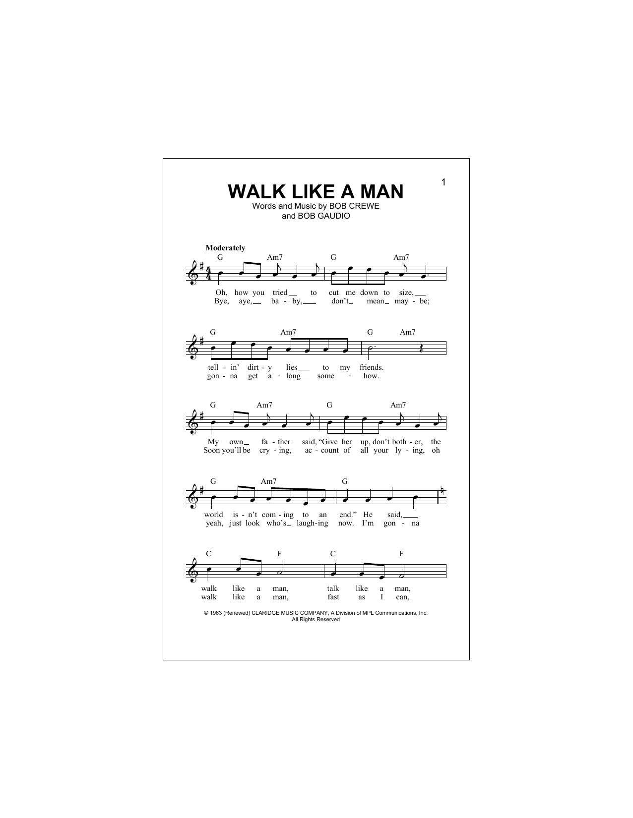 Walk Like A Man (Lead Sheet / Fake Book) von The Four Seasons