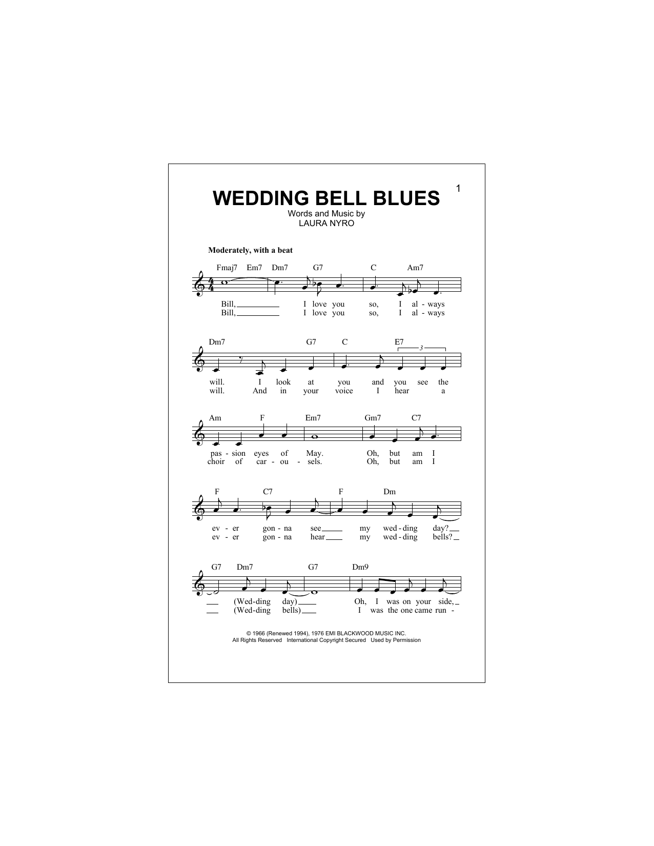 Wedding Bell Blues (Lead Sheet / Fake Book) von The 5th Dimension