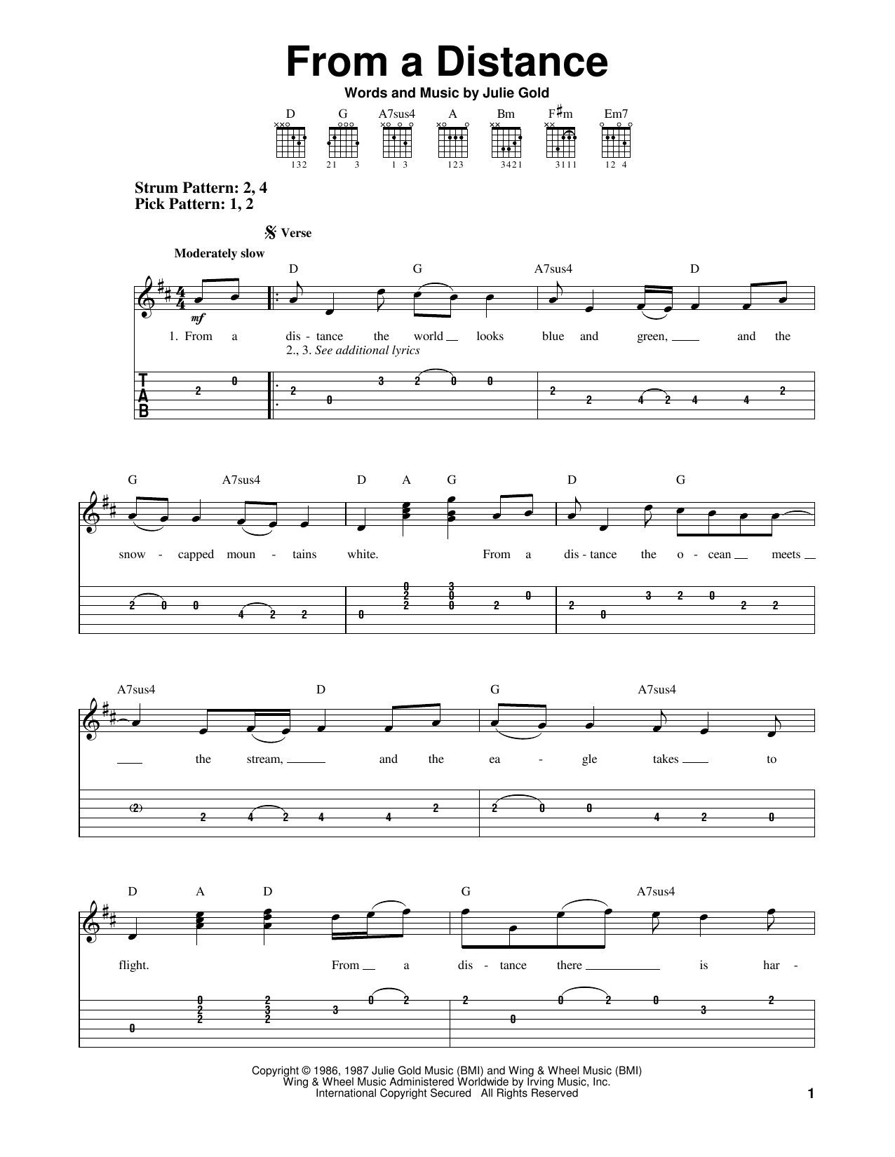 From A Distance (Easy Guitar Tab) von Bette Midler