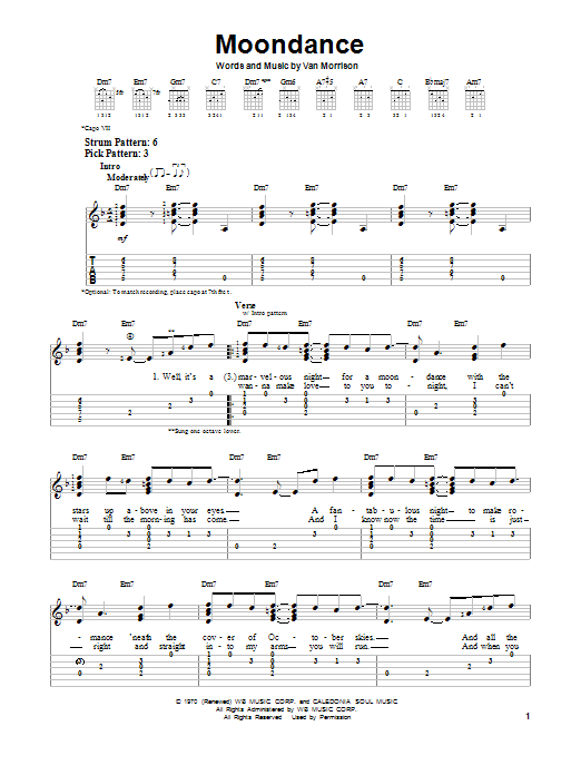 Moondance (Easy Guitar Tab) von Van Morrison