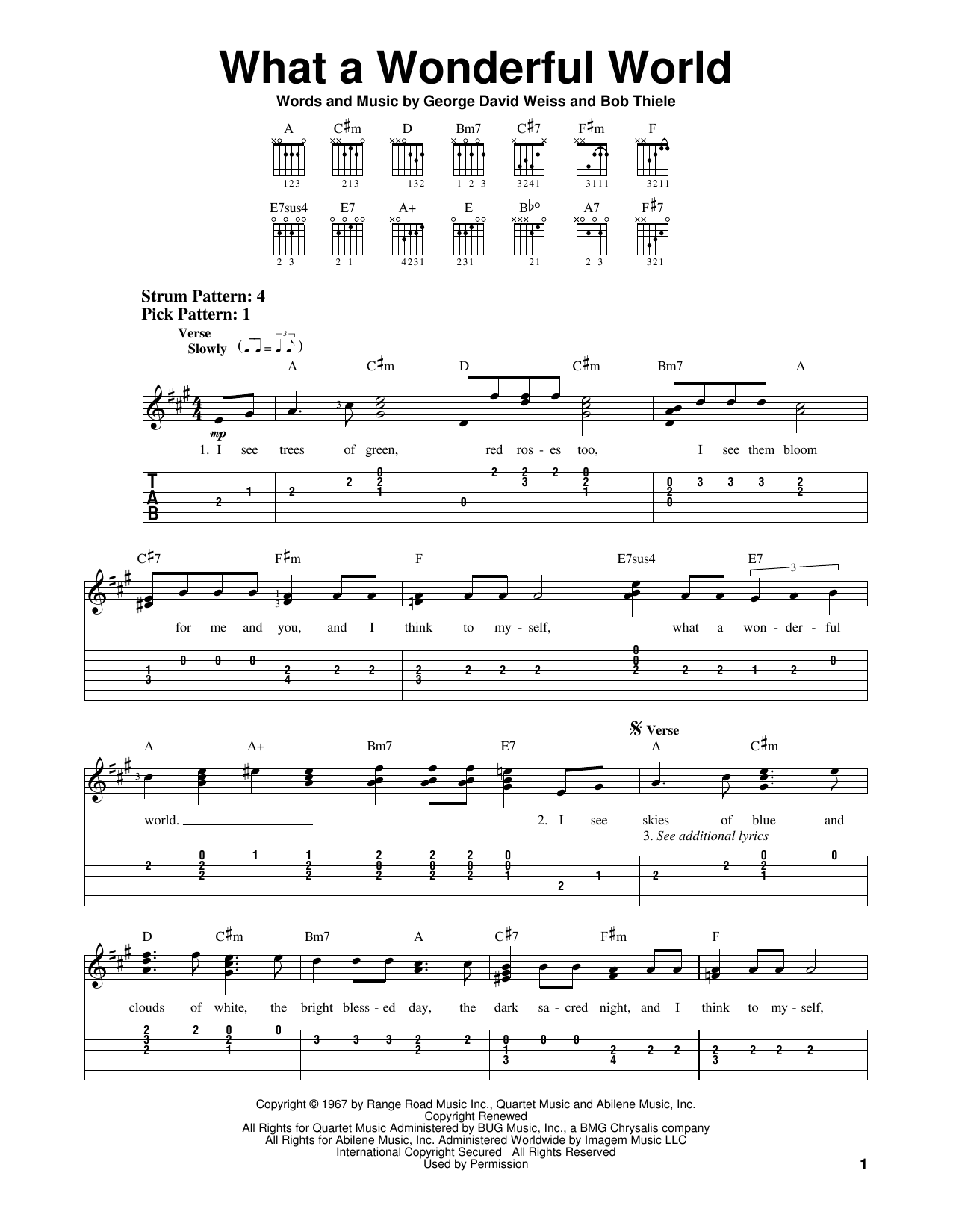 What A Wonderful World (Easy Guitar Tab) von Louis Armstrong