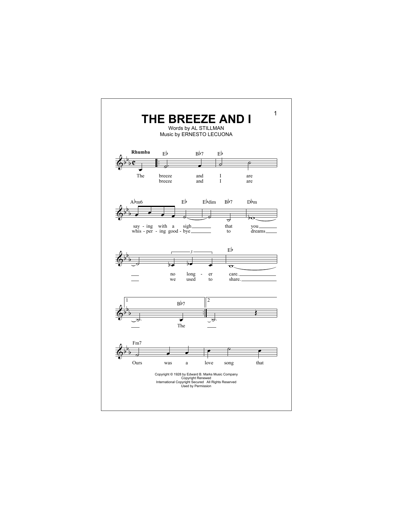 The Breeze And I (Lead Sheet / Fake Book) von Ernesto Lecuona