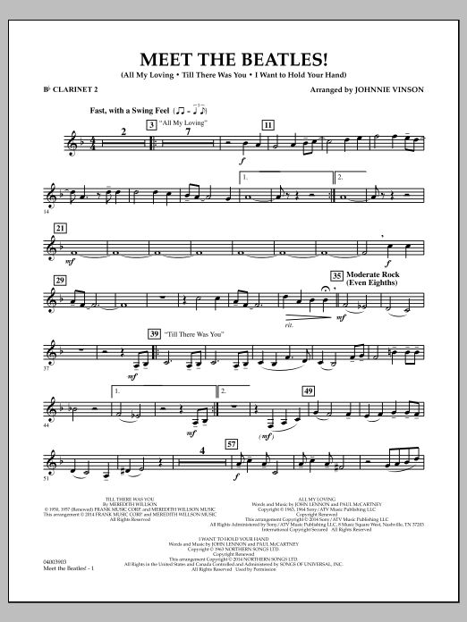 Meet the Beatles! - Bb Clarinet 2 (Concert Band) von Johnnie Vinson