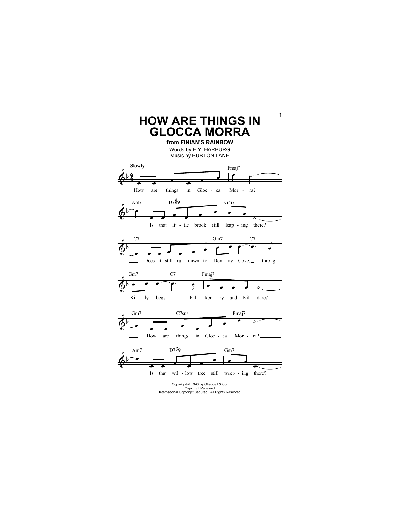 How Are Things In Glocca Morra (Lead Sheet / Fake Book) von Burton Lane