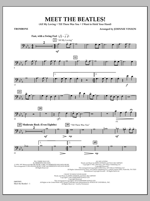 Meet the Beatles! - Trombone (Concert Band) von Johnnie Vinson