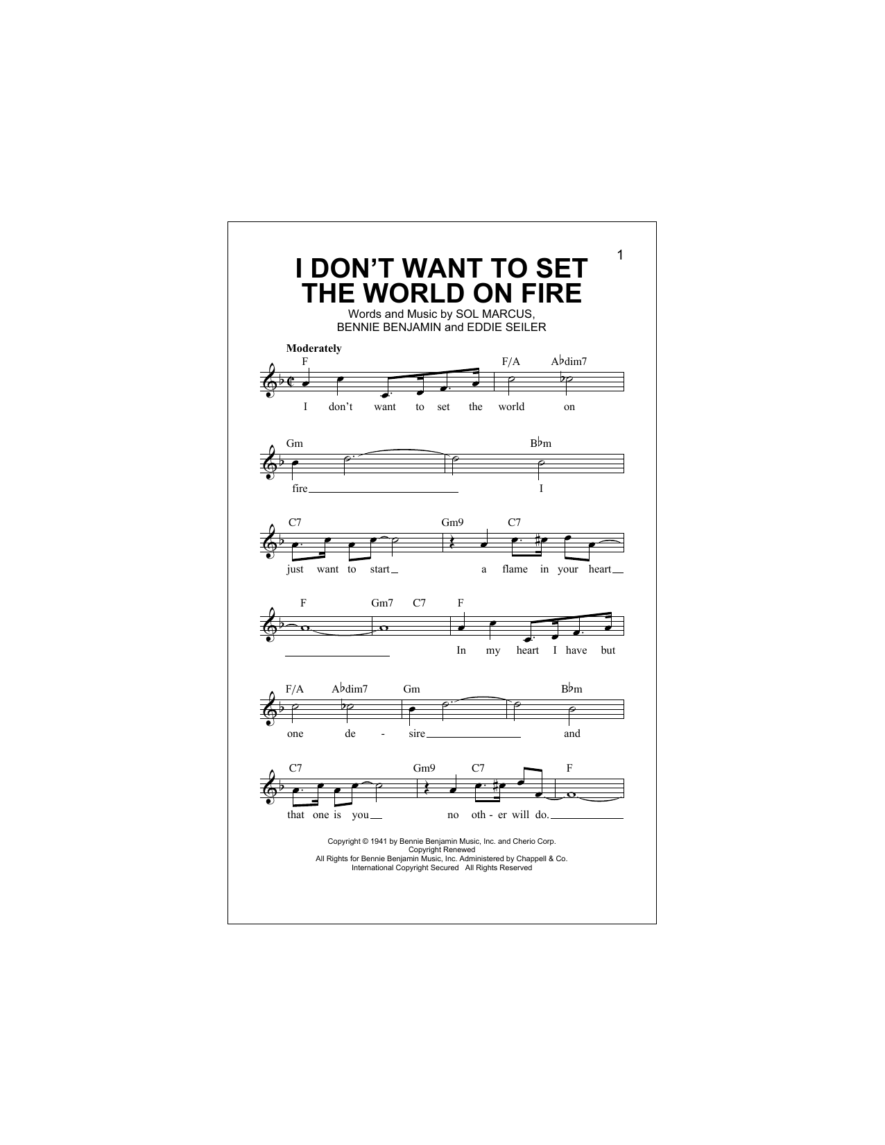 I Don't Want To Set The World On Fire (Lead Sheet / Fake Book) von The Ink Spots