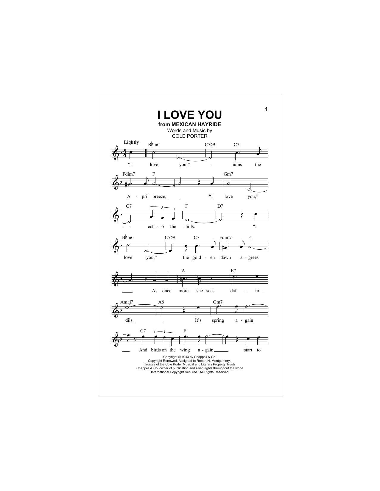 I Love You (Lead Sheet / Fake Book) von Cole Porter