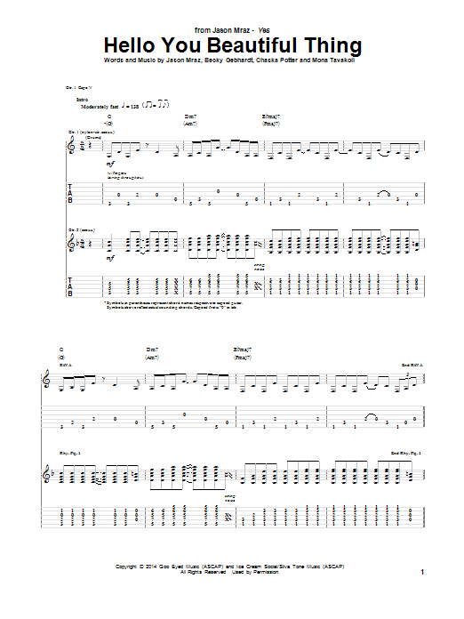 Hello You Beautiful Thing (Guitar Tab) von Jason Mraz