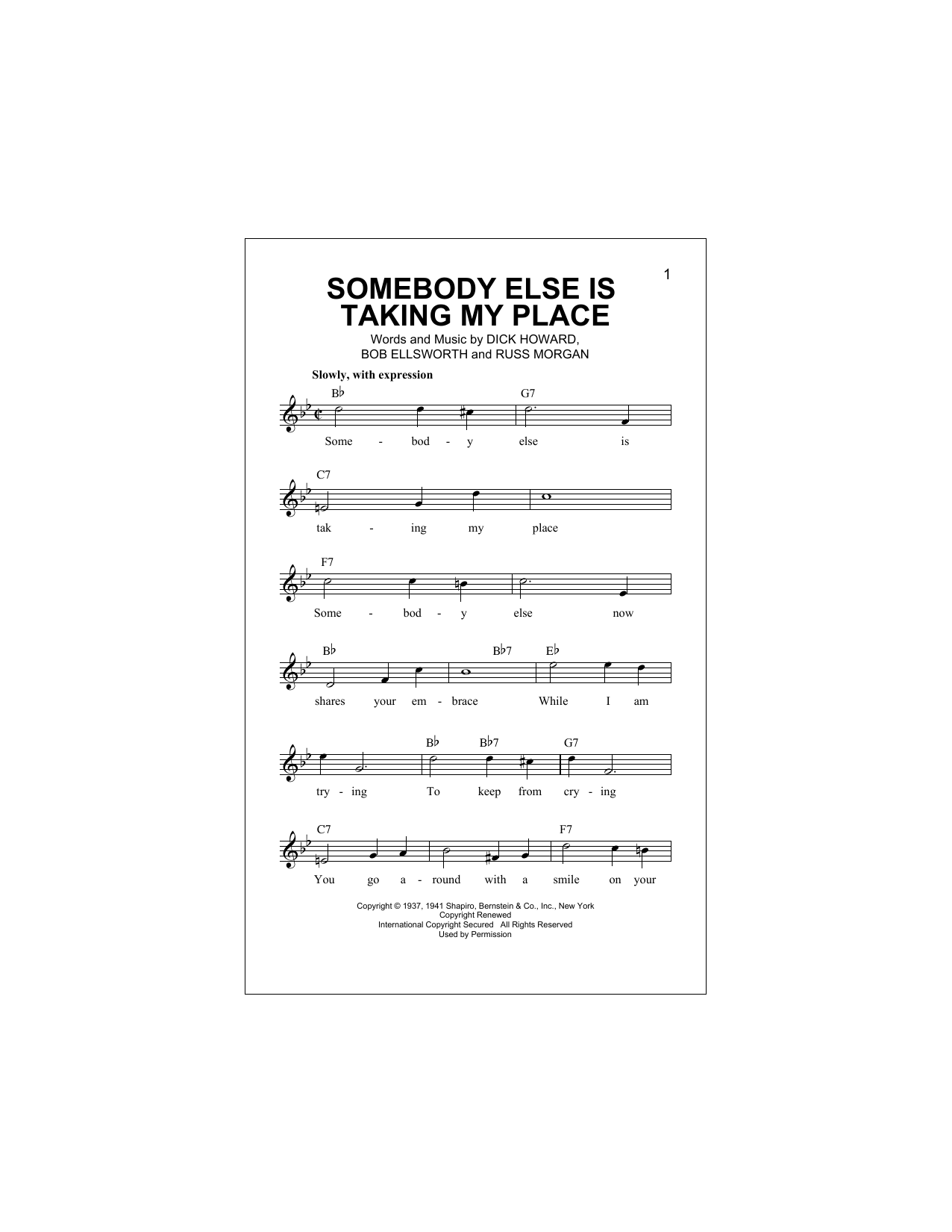 Somebody Else Is Taking My Place (Lead Sheet / Fake Book) von Peggy Lee