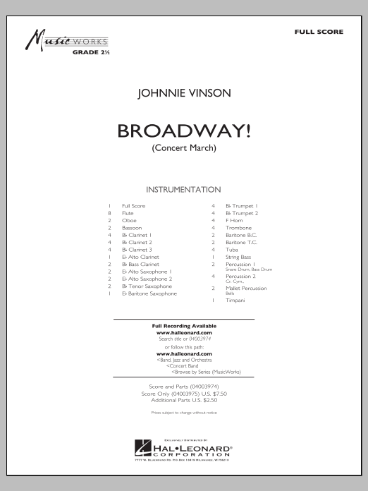 Broadway! - Full Score (Concert Band) von Johnnie Vinson
