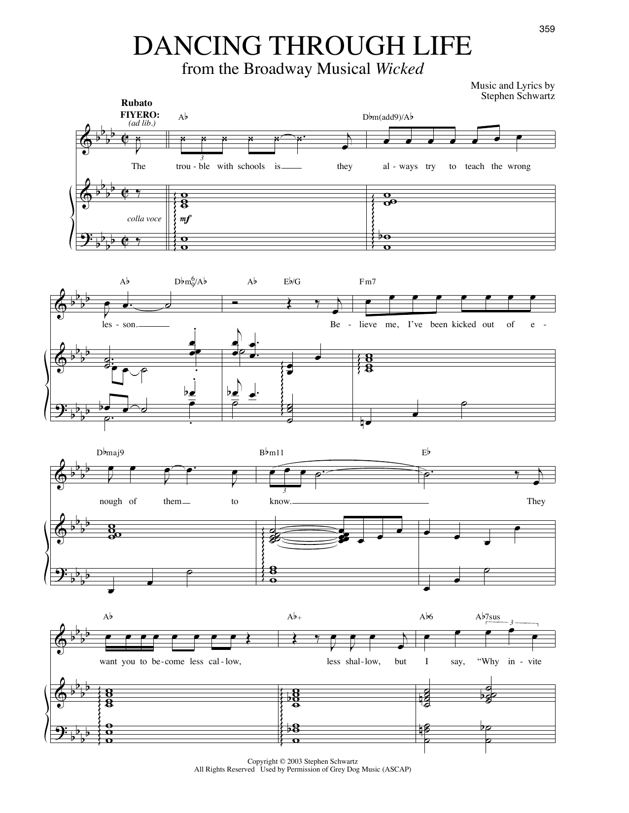 Dancing Through Life (from Wicked) (Piano & Vocal) von Stephen Schwartz