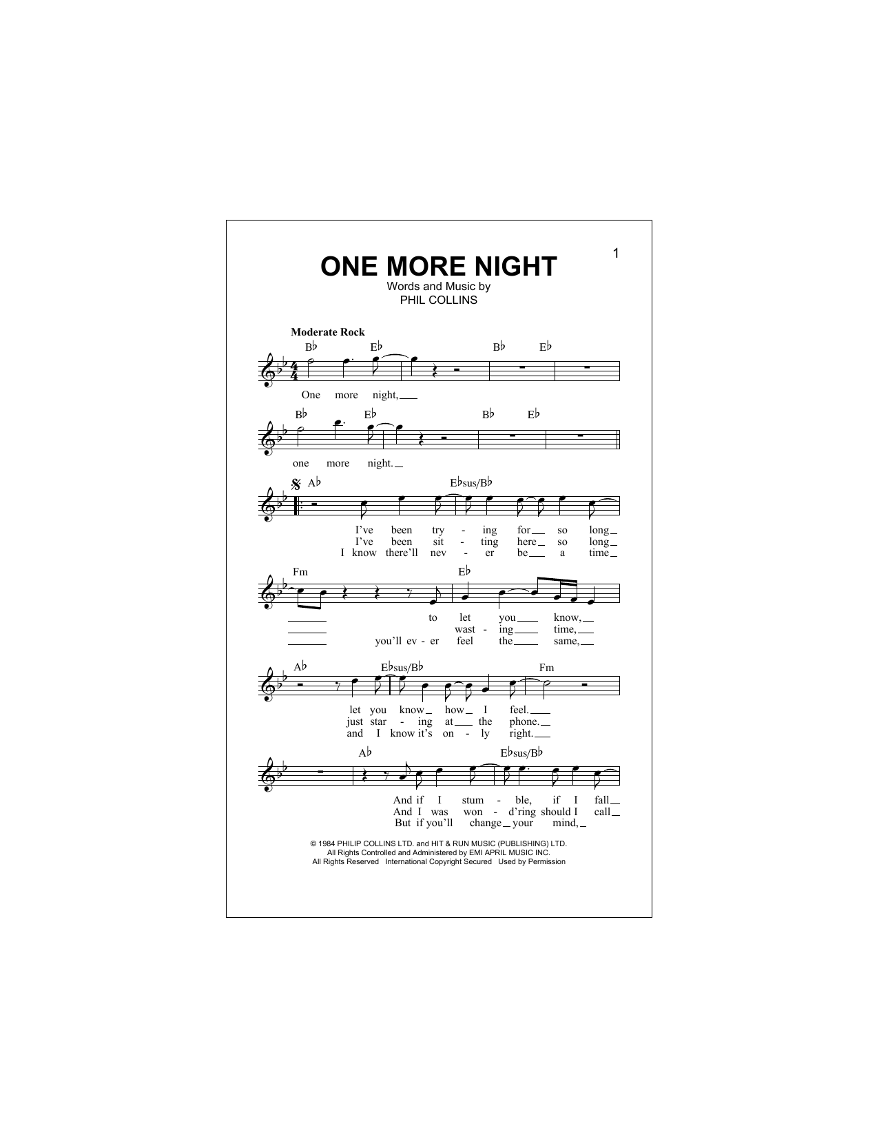 One More Night (Lead Sheet / Fake Book) von Phil Collins