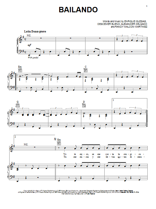 Bailando (Piano, Vocal & Guitar Chords (Right-Hand Melody)) von Enrique Iglesias Featuring Descemer Bueno and Gente de Zona