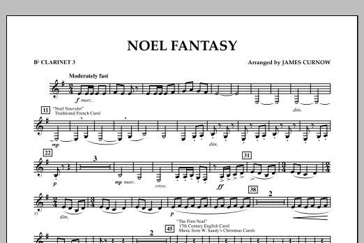Noel Fantasy - Bb Clarinet 3 (Concert Band) von James Curnow