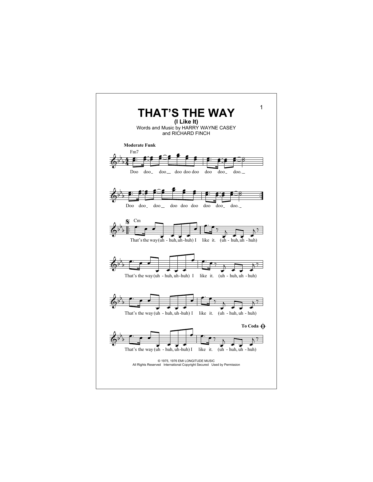 That's The Way (I Like It) (Lead Sheet / Fake Book) von KC & The Sunshine Band